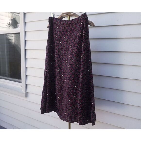 Vintage 00s Laura Scott Burgundy A-Line Midi Skirt - Picture 5 of 6